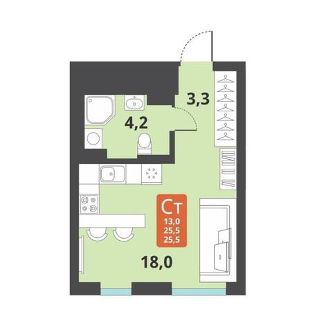 Вариант №12674, 1-комнатная квартира в жилом комплексе 
