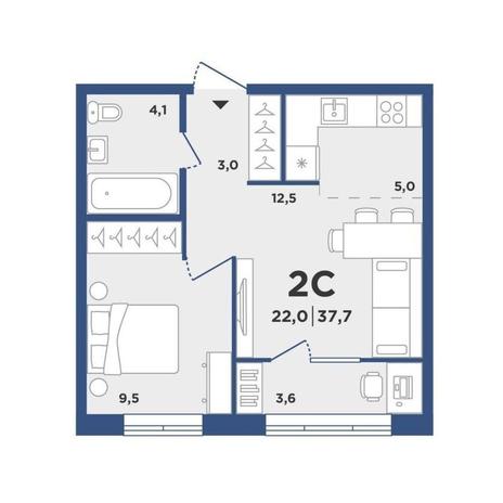 Вариант №10120, 2-комнатная квартира в жилом комплексе Новый парк