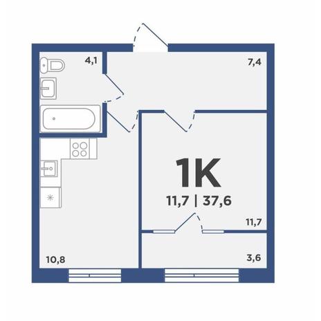 Вариант №11467, 1-комнатная квартира в жилом комплексе 