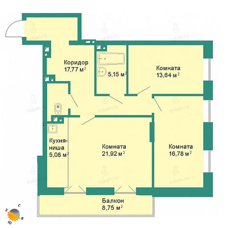 Вариант №2195, 3-комнатная квартира в жилом комплексе Расцветай на Гоголя