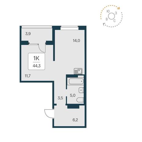 Вариант №14535, 1-комнатная квартира в жилом комплексе Семейный квартал