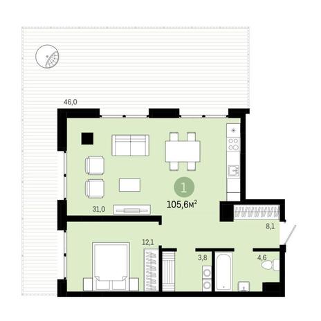 Вариант №9236, 1-комнатная квартира в жилом комплексе 