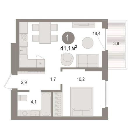 Вариант №14970, 1-комнатная квартира в жилом комплексе Рубин