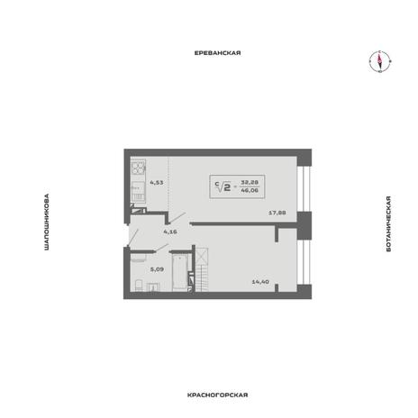 Вариант №13551, 2-комнатная квартира в жилом комплексе 