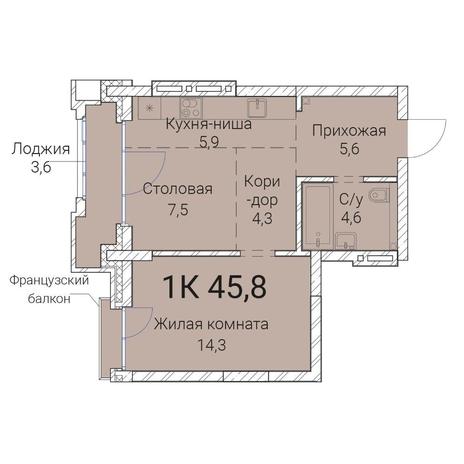 Вариант №9931, 1-комнатная квартира в жилом комплексе Я - Маяковский