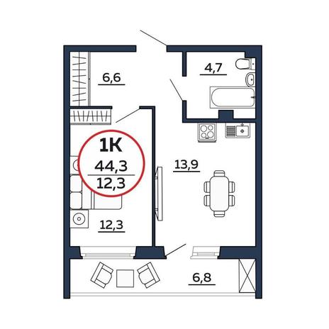Вариант №8659, 1-комнатная квартира в жилом комплексе 
