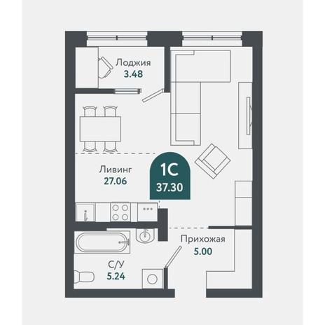 Вариант №15709, 1-комнатная квартира в жилом комплексе Tesla Park