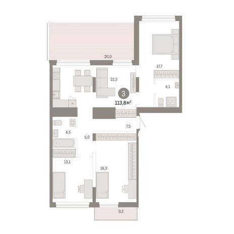 Вариант №14915, 3-комнатная квартира в жилом комплексе Авиатор