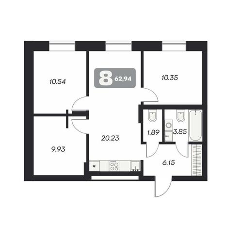 Вариант №12274, 4-комнатная квартира в жилом комплексе 
