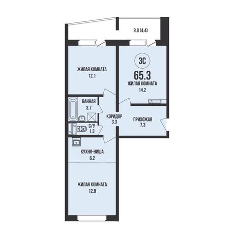 Вариант №17618, 3-комнатная квартира в жилом комплексе Династия