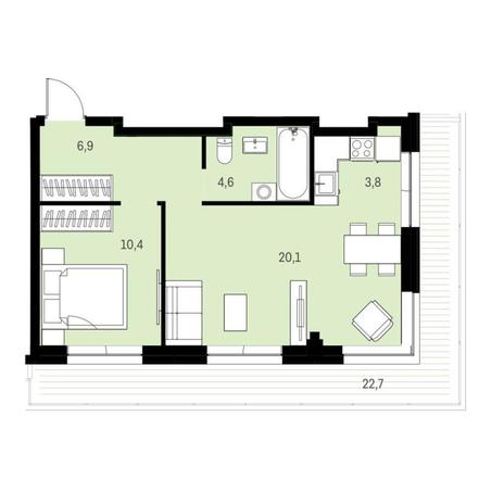 Вариант №9782, 1-комнатная квартира в жилом комплексе Беринг