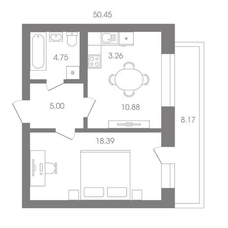 Вариант №7806, 2-комнатная квартира в жилом комплексе Квартал На Никитина