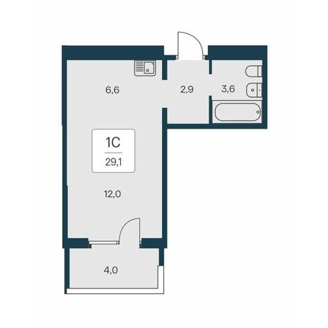 Вариант №14564, 1-комнатная квартира в жилом комплексе Квартал на Игарской