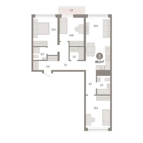 Вариант №14901, 3-комнатная квартира в жилом комплексе Авиатор