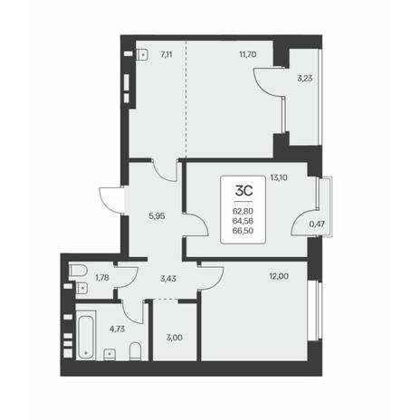 Вариант №8026, 3-комнатная квартира в жилом комплексе Almond