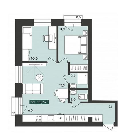 Вариант №10213, 3-комнатная квартира в жилом комплексе 