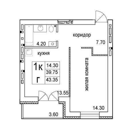 Вариант №12811, 1-комнатная квартира в жилом комплексе 