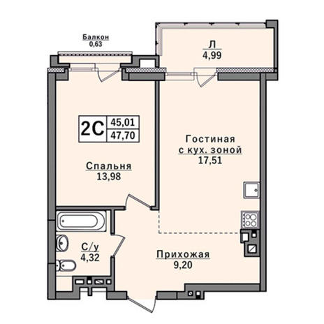 Вариант №2933, 2-комнатная квартира в жилом комплексе 