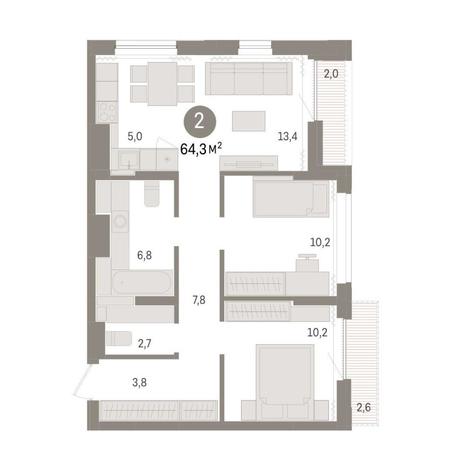 Вариант №8965, 2-комнатная квартира в жилом комплексе 