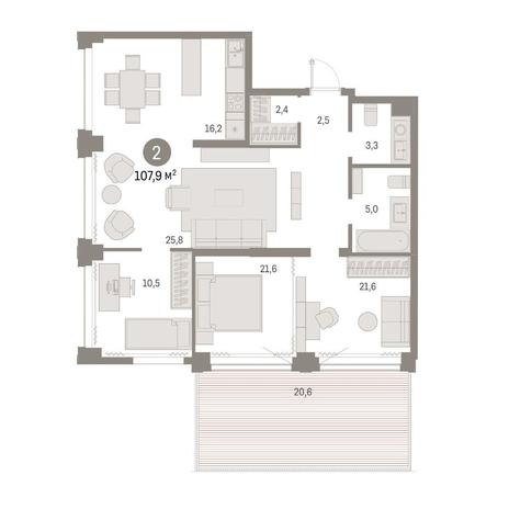 Вариант №14819, 2-комнатная квартира в жилом комплексе Фора