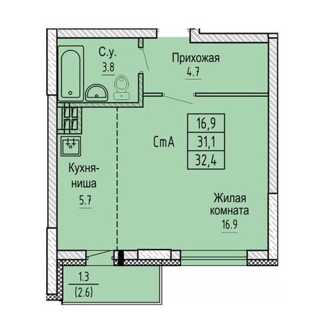 Вариант №10621, 1-комнатная квартира в жилом комплексе Сосновый бор