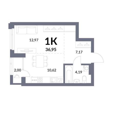 Вариант №12584, 1-комнатная квартира в жилом комплексе 