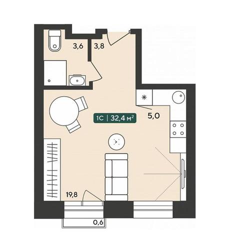 Вариант №10187, 1-комнатная квартира в жилом комплексе 