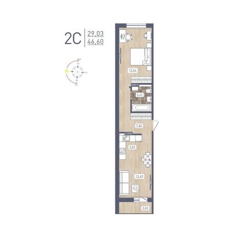 Вариант №12182, 2-комнатная квартира в жилом комплексе 