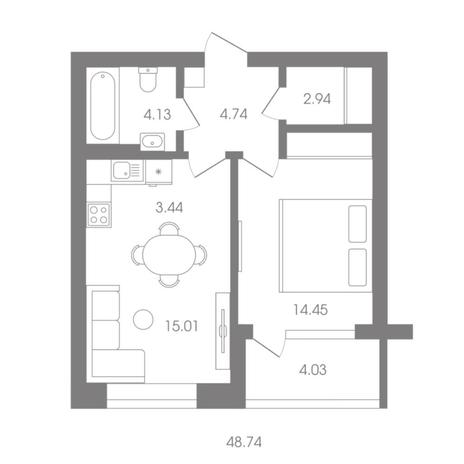 Вариант №6928, 2-комнатная квартира в жилом комплексе 