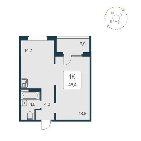 Вариант №14537, 1-комнатная квартира в жилом комплексе 
