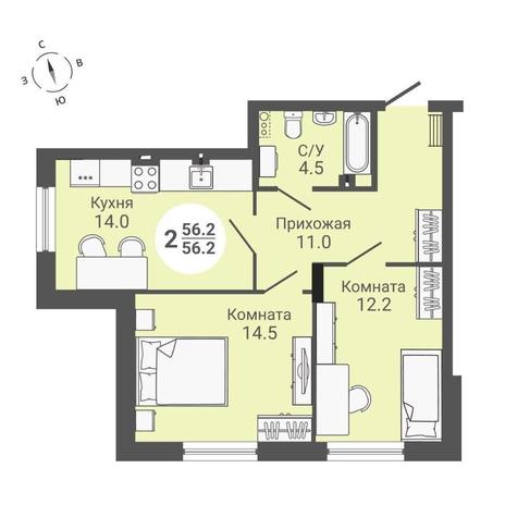 Вариант №10590, 2-комнатная квартира в жилом комплексе 