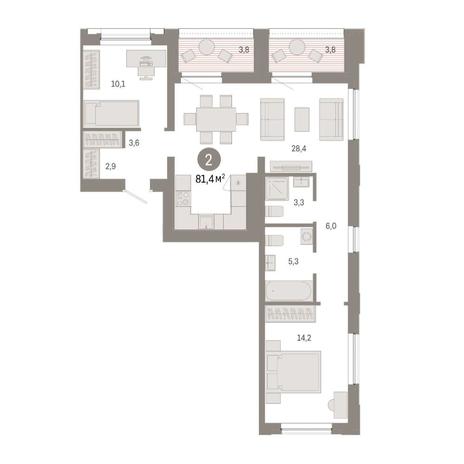 Вариант №14851, 2-комнатная квартира в жилом комплексе Квартал на Никитина