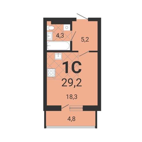 Вариант №13351, 1-комнатная квартира в жилом комплексе 