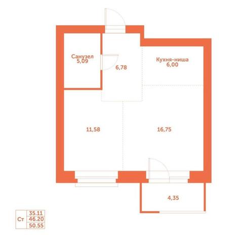Вариант №15217, 1-комнатная квартира в жилом комплексе 