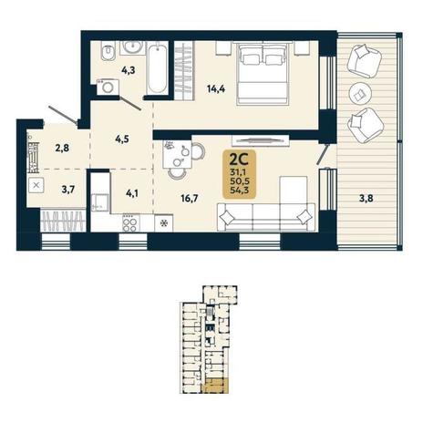 Вариант №15084, 2-комнатная квартира в жилом комплексе Баланс (Balance)