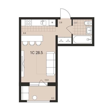 Вариант №13160, 1-комнатная квартира в жилом комплексе 