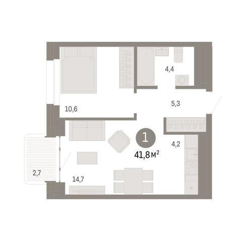 Вариант №9076, 1-комнатная квартира в жилом комплексе 