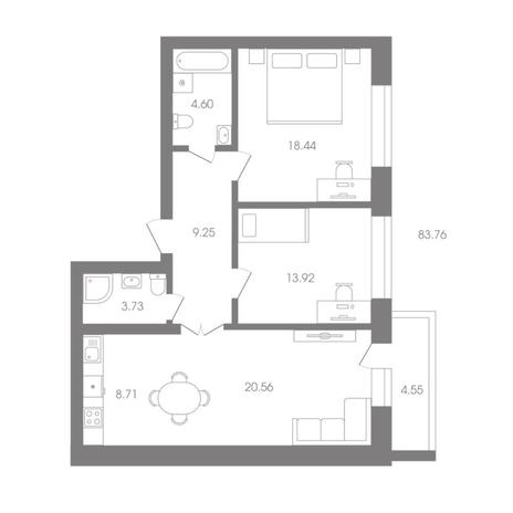 Вариант №6919, 3-комнатная квартира в жилом комплексе ALMOND