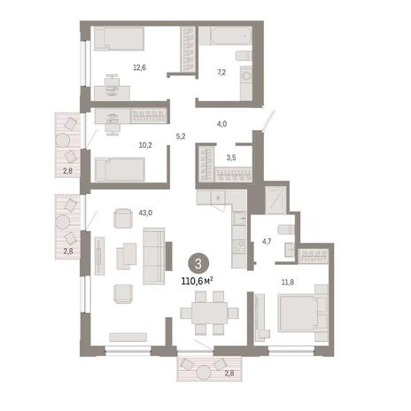 Вариант №14852, 3-комнатная квартира в жилом комплексе Европейский Берег