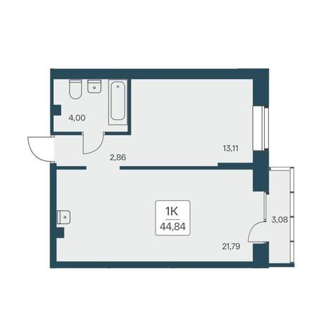 Вариант №13152, 1-комнатная квартира в жилом комплексе 
