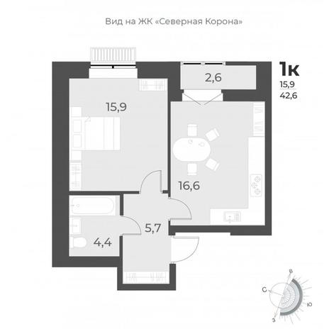 Вариант №6295, 1-комнатная квартира в жилом комплексе 