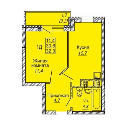 Вариант №13474, 1-комнатная квартира в жилом комплексе Матрешкин двор
