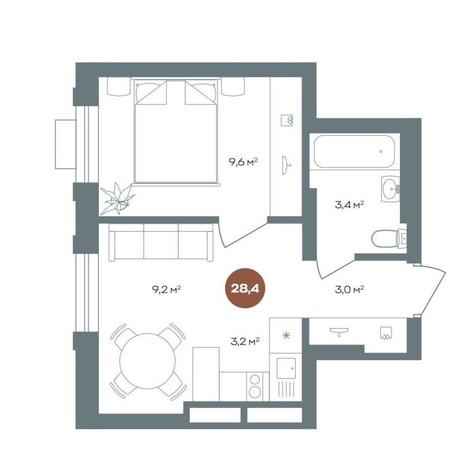 Вариант №11424, 2-комнатная квартира в жилом комплексе 