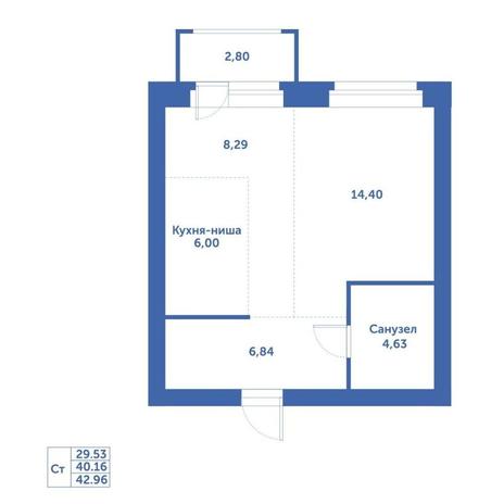 Вариант №15230, 1-комнатная квартира в жилом комплексе 
