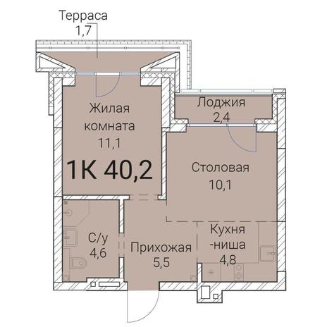 Вариант №9949, 1-комнатная квартира в жилом комплексе Приозерный