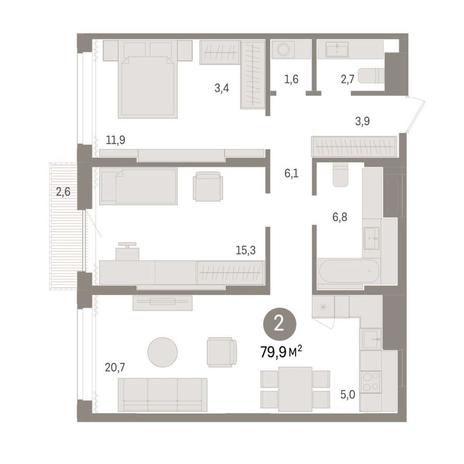 Вариант №9014, 2-комнатная квартира в жилом комплексе 