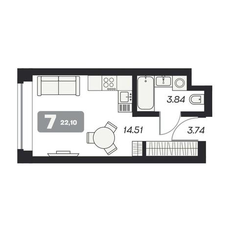 Вариант №11645, 1-комнатная квартира в жилом комплексе 