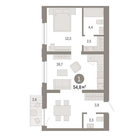 Вариант №14893, 1-комнатная квартира в жилом комплексе Авиатор