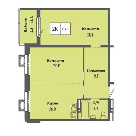 Вариант №7924, 2-комнатная квартира в жилом комплексе 