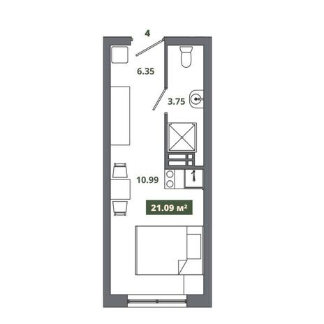 Вариант №12495, 1-комнатная квартира в жилом комплексе 